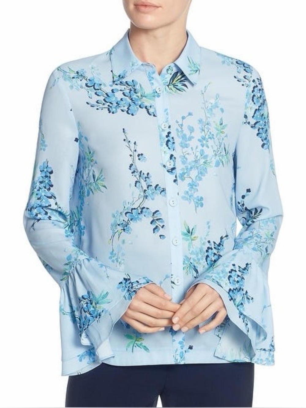 Tahari Light Blue Floral Button-Down Shirt